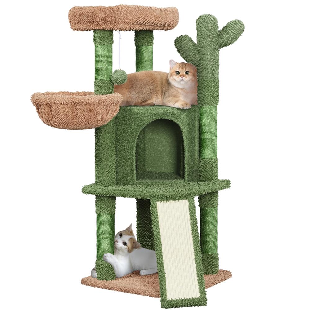 Costoffs Cat Tree, 107cm Cactus Cat Tree, Cat Furniture with Natural Sisal, Cactus Cat Tower with Platform, Condo, Basket, Scratching Posts, Board & Hanging Ball, Cat Furniture for Small/Medium Cats