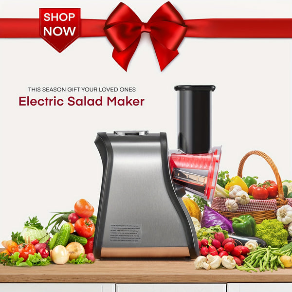 Electric Cheese Grater Salad Maker, Electric Grater for Vegetables, Cheeses And Nuts, Electric Slicer Shredder for Home Kitchen Use, One Touch Easy Control, Red