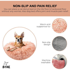 40/50/60/70cm Round Plush Donut Dog/Cat Bed Cuddler Pet Cushion Self-Warming Bed Washable Dog Bed with Non-Slip and Waterproof Bottom Calming Dog Bed