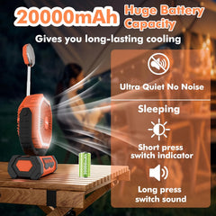 20000mAh Personal Electric , 4 Speeds Wind Hanging , with LED Light Rechargeable Portable USB , Essential for Summer Camping, ABS Material Personal Electric , Outdoor  Suitable for Office, Camping, Picnicking, Beach, Fishing