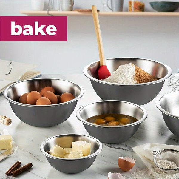 Stainless Steel Mixing Bowls Set for Kitchen, Dishwasher Safe Nesting Bowls for Cooking, Baking, Meal Prepping-6pcs set