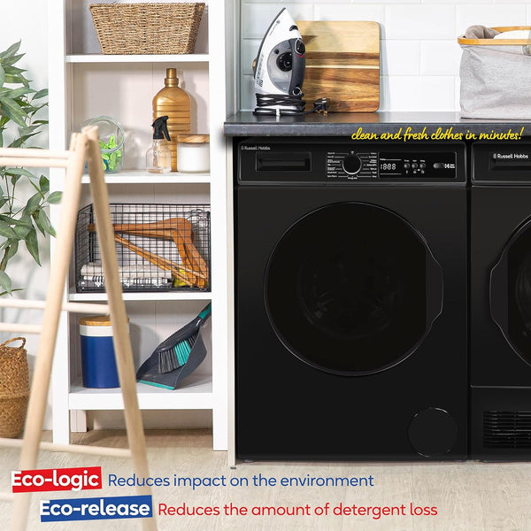 Russell Hobbs Freestanding Washing Machine, 8Kg Capacity, 1400 Rpm, 15 Programmes, Eco Technology, Rapid Wash Cycles, Black, RH814W111B