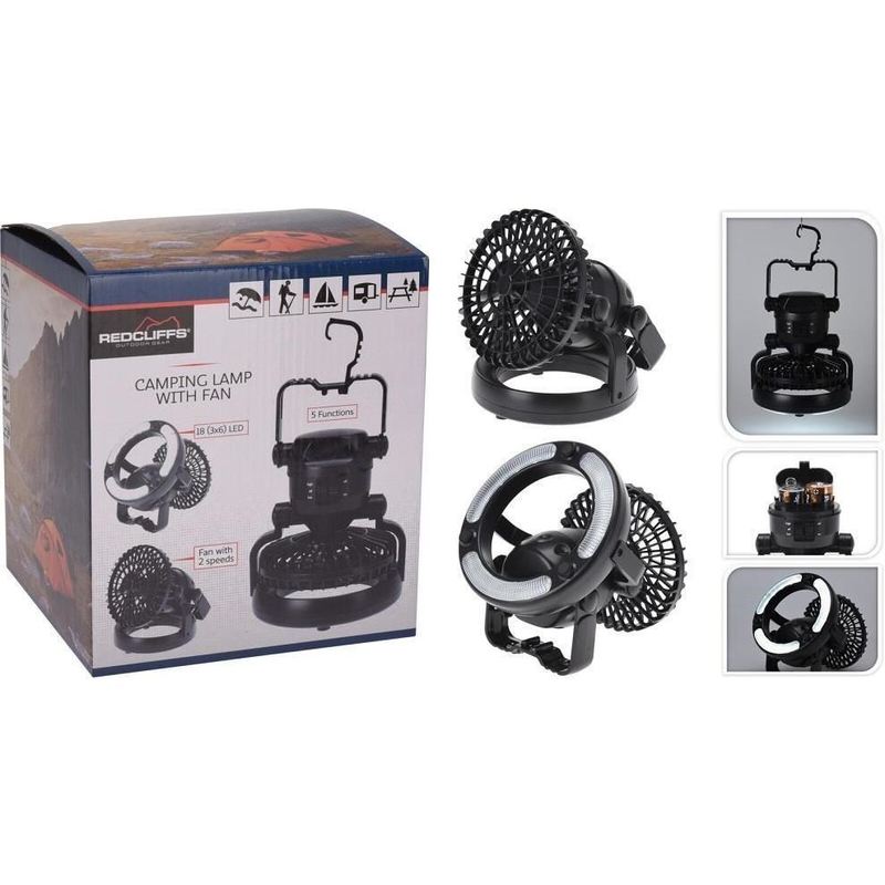 Light Fan for Camping with 18 LED Lights in Black