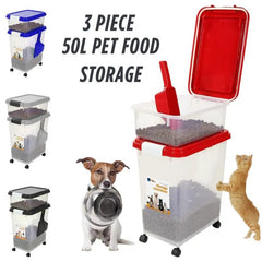 Prime Paws 3-Piece Pet Food Storage Container – Airtight Pet Food Container with Plastic Measuring Scoop, Dry Food Dispenser for Pets, Dogs, Cats, and Animals
