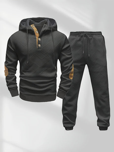 Men's Casual Fashion Set: Knitted Jacquard Hoodie and Sweatpants 2pcs Set
