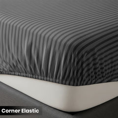 1pc Extra Deep Striped Fitted Sheet 40cm – Soft & Comfortable Microfiber Bedding, Breathable & Smooth, Machine Washable Bed Sheet Suitable for Bedroom