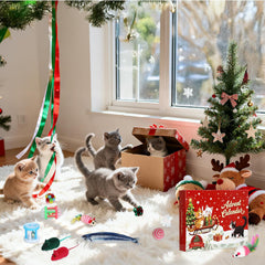Cat Advent Calendar 2025, 24 Day Countdown to Christmas Cat Gifts with 24Pcs Assorted Cat Interactive Toys Countdown Calendar for Kitten Flurry Friends