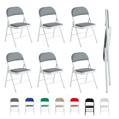 Set of 6 Folding Chairs, Faux Leather Foldable Chairs with Metal Frame and Padded Seat, Easy to Fold and Store for Home, Office, Dining and Reception