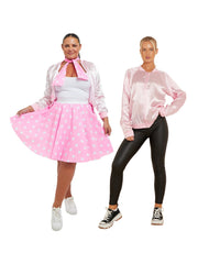Adult 50s Pink Satin Jacket | Retro Lightweight Women’s Pink Bomber Coat | Classic Vintage Style Jacket for Everyday Wear