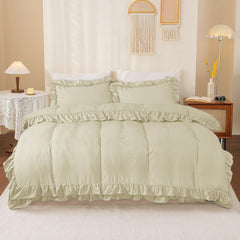 3-Piece Ruffle Frilled Duvet Cover Set – Soft, Comfortable Bedding with Pillowcases, Button Closure, Elegant Layered Design