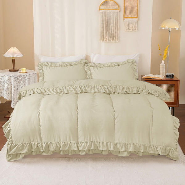 3-Piece Ruffle Frilled Duvet Cover Set – Soft, Comfortable Bedding with Pillowcases, Button Closure, Elegant Layered Design