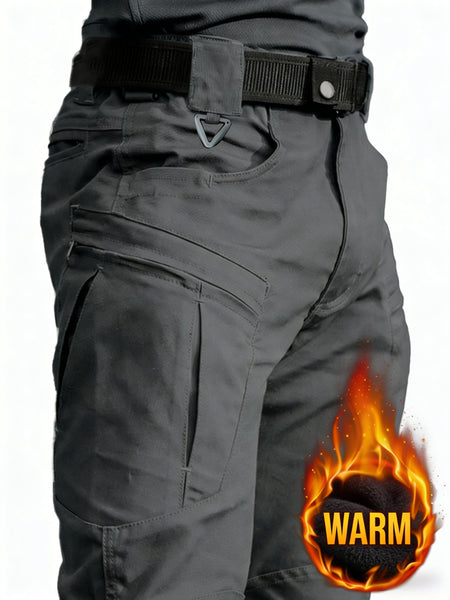 Men's -Lined Tactical Cargo Pants for Winter, New Multi-Functional Pockets, Softshell Stretch Warm Fabric, Windproof, Durable, Tear-Resistant, Suitable for Middle-Aged and Elderly, Outdoor Hiking, Travel, Snowy Weather, No Belt