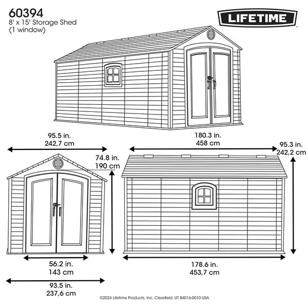 Lifetime 8Ft X 15Ft (2.4 X 4.5M) Storage Shed - Model 60394