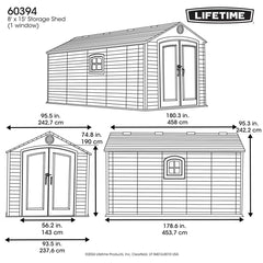 Lifetime 8Ft X 15Ft (2.4 X 4.5M) Storage Shed - Model 60394