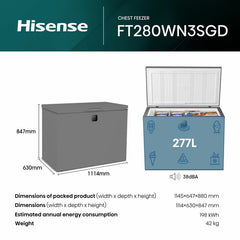 Hisense FT280WN3SGD, 277L Chest Freezer, D Rated in Silver