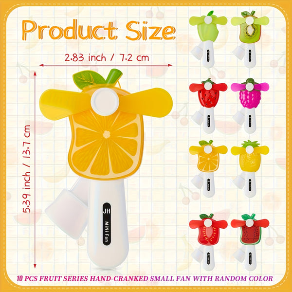 5pcs Mini Manual Fruit Design Fan Cute Handheld Cooler Fruit Series Hand-Cranked Small Fans Portable Summer Essential with Random Colors, Party Supplies, Summer Party Gifts, Can Be Given to Guests As Gifts, No Battery Needed