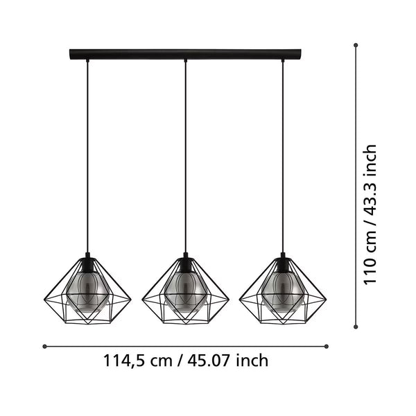 Eglo Vernham 3 Light Black Geometric Steel Pendant