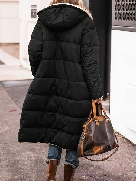 Winter New Women's Double-Sided Raglan Sleeve Hooded Jacket, Outdoor Street Style Casual Autumn Winter Long Warm Windproof Fashion Solid Color Slim Long Sleeve Padded Coat