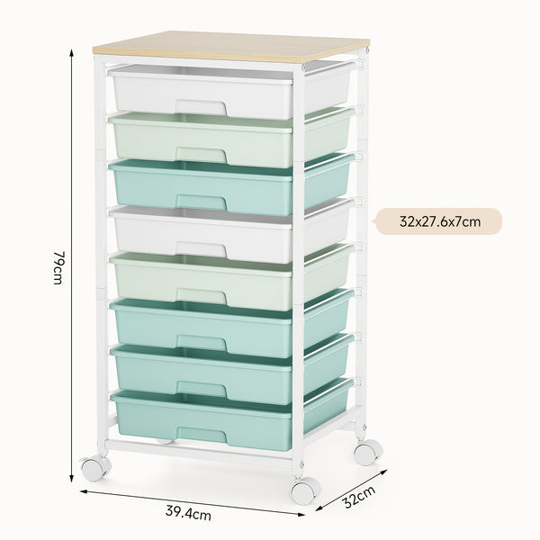 KINGRACK Heavy-Duty Rolling Storage Cart with 8 Drawers & Tabletop - Stackable Mobile Organizer Trolley, Suitable for Home, Office, Bedroom, Classroom, Space-Saving with Assembly, Tabletop Shelf for Small Spaces, Storage Drawer Units