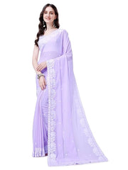 Estationeryhouse Women's Georgette Embroidery Border Work Designer Saree with Blouse Piece