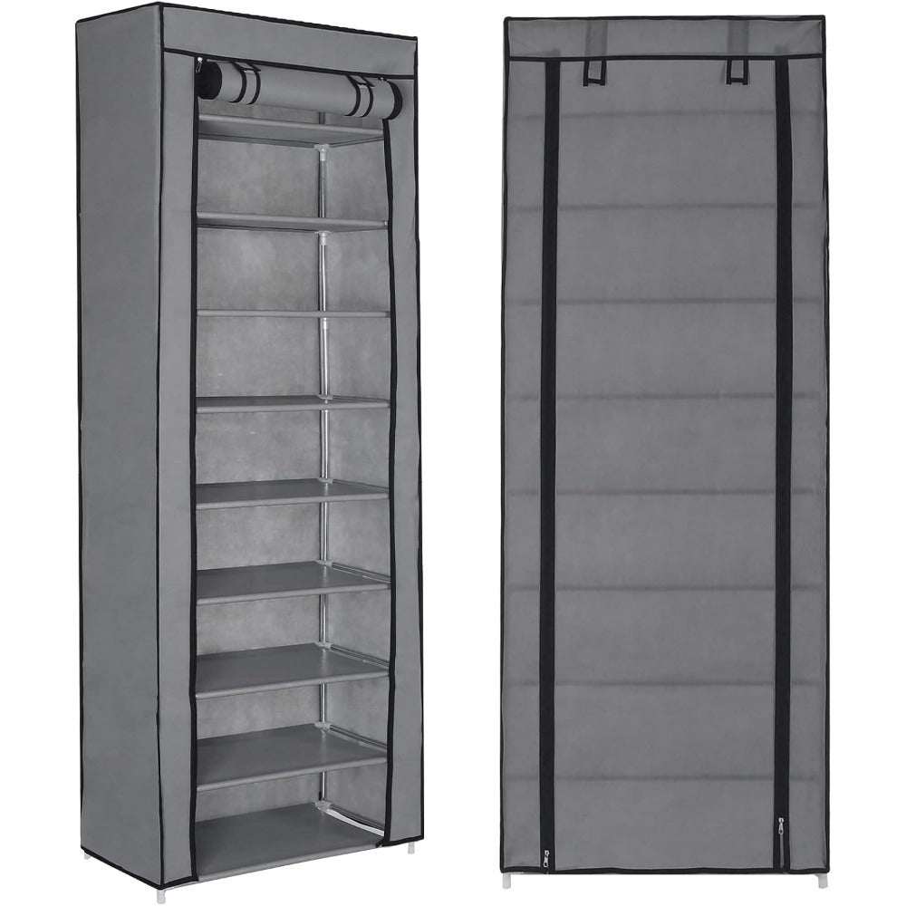10 Tier Shoes Rack with Dustproof Cover, Shoe Storage Cabinet, Shoe Organizer, Easy to Assemble, Hold up to 25-30 Pairs