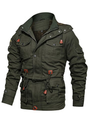 2025 New Winter Casual Multi-Pocket Workwear Hooded Men's Jacket with Lining, Mid-Length with Detachable Hood