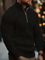 Men's Sweater, Half-high Collar Zip-up Cable Knit Sweater, with Adjustable Collar Opening, Crafted Using Classic Cable Knit Technique, Simple and Versatile, Suitable for Casual Daily Wear, Presenting a Mature and Stable Fashion Style, Ideal for