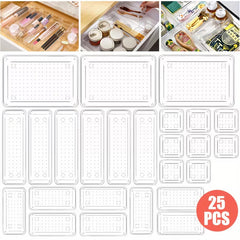 25 Clear Plastic Drawer Organizers with 25 Compartments, Stackable Storage Drawers for Desk, Vanity & Office, Lightweight Space-Saving Plastic Cabinet