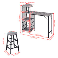 3pcs Bar Table and Stools Set, Kitchen Breakfast Bar Table and Chairs Set 2 with Cup Holder and Wine Rack, Bar Table Sets Furniture for Kitchen, Dining Room, Pub, Cafe
