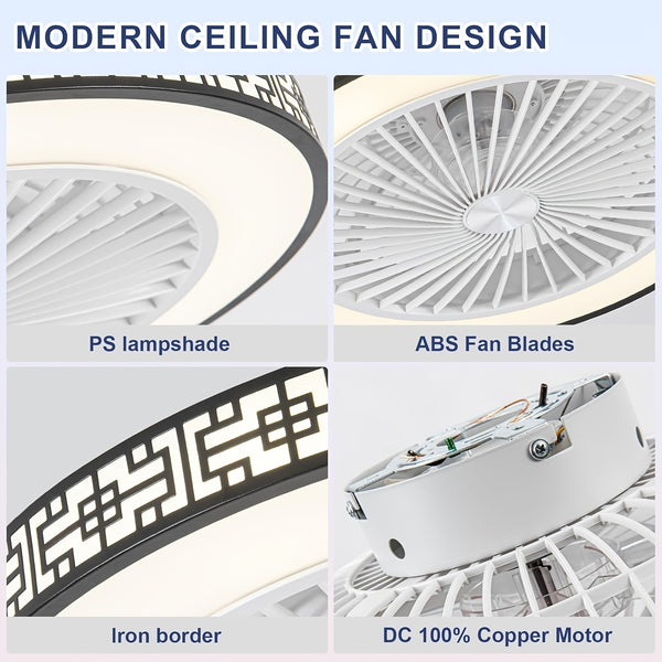 50cm Ceiling Fan with Lights And Remote Control Low Profile Ceiling Fans Dimmable 3 Colour Temperatures Quiet Reversible Flush Mount Ceiling Fan with Light for Bedroom Kitchen