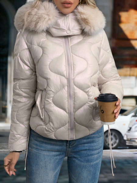 Women's Winter Jacket with Hood & Collar - Puffer Coat, Elegant Warm Outerwear for Cold Weather, Hand Washable Coats (No Belt/Hem Adjustments) - Casual to, Winter Coats For Women,