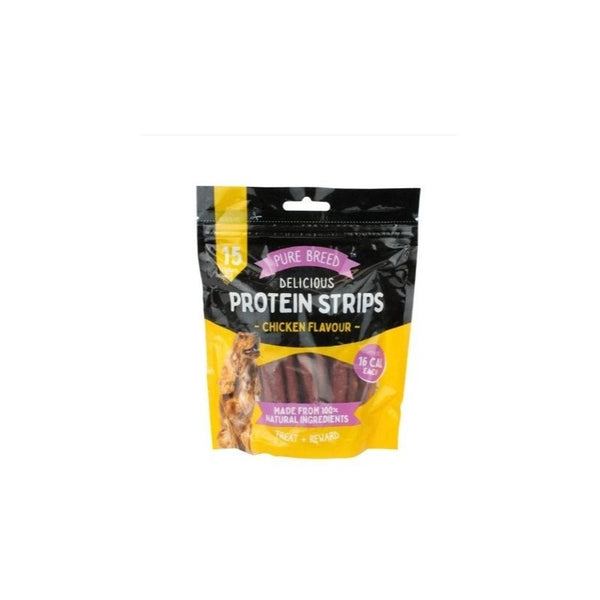Delicious Protein Strips Chicken Flavour, High Protein Dog Treats, Chewy Training Snacks, Easily Digestible in Resealable Pack