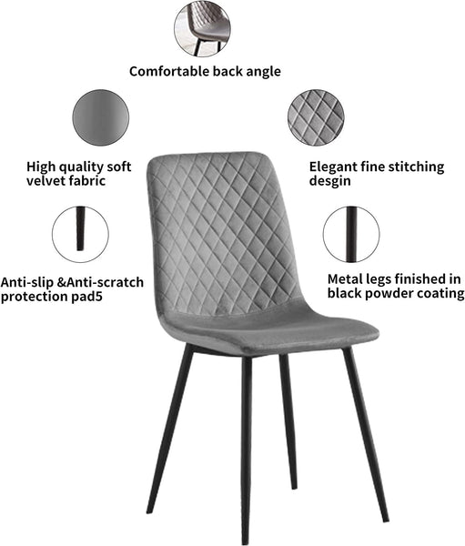 mcc direct Set of 2 Designer Velvet Chairs Fabric Dining Chairs with Metal Legs-Lexi Chairs