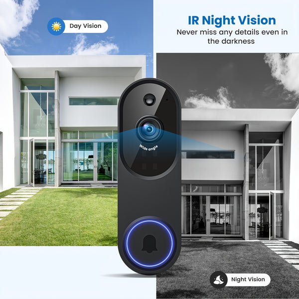 1080P Video Doorbell Camera, Intelligent Human Detection, Cloud Storage, Real-time Viewing, Two-way Audio, Infrared Night Vision, Battery Powered, Indoor Monitoring, USB Interface, 5200mAh Battery.