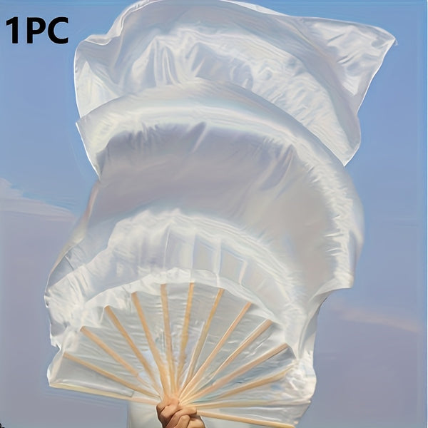 Elegant White Belly Dance Fan, Suitable for Percussion Dance, with a Universal Design of Left and Right Hands and Elegant Ribbon Material, It Is an Ideal Choice for Celebrations, Performances and Cultural Gatherings