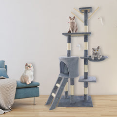 Cat Tree Scratching Post, Stable Structure KittenActivity Centre Pet Toy Scratcher, Tall Cat Furniture Climbing Tower for Indoor Cats, Grey