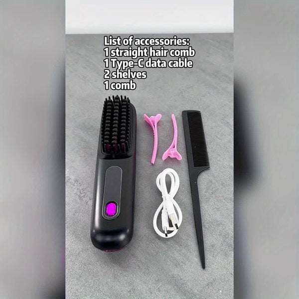 Cordless Hair Straightener Brush, Rapid heating, Hot Comb Hair Straightener for Women, Lightweight, Type-C Charging Port, Anti-Scald, Lightweight, USB Rechargeable