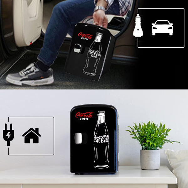 Coca Cola 4L Mini Fridge Coke Zero 6 Can Portable 12V Cooler / Warmer in Black