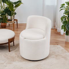 360°Swivel Sherpa Accent Chair With Hidden Storage, Accent Tub Armchair with 360° Rotating Metal Base, Comfy Boucle Chair Sofa Reading Chair With Storage Space for Living Room Bedroom