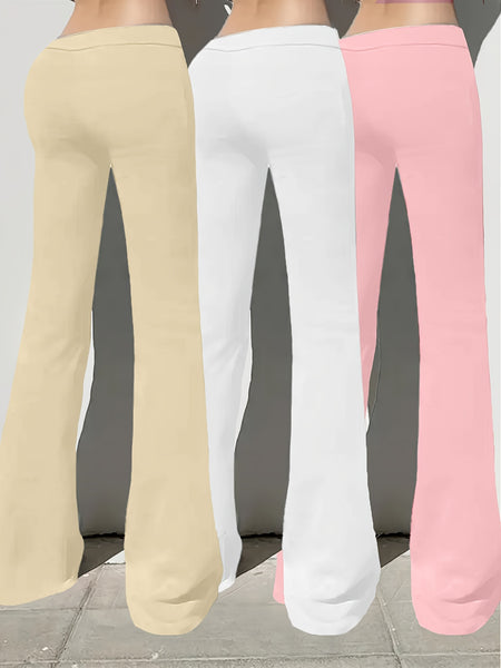European and American Spring/Summer New Fashion Women's Bottoms: Flared Straight-Leg Pants with Classic English Text Print, Daily Casual Butt-Lifting Peach Butt Long Pants, Three-Piece Set