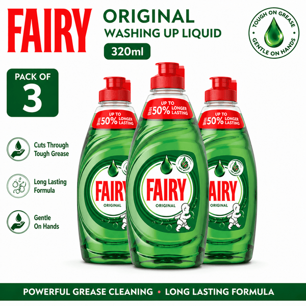 Fairy Original Washing Up Liquid 320ml – Powerful Grease Removal, Long Lasting Dish Soap £1.29 Priced mark