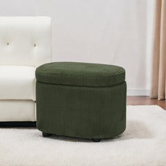 1pc Plush Teddy Round Upholstered Storage Ottoman Stool - 60x40x45cm Lidded Footrest with Hidden Storage Space | Multi-Functional Shoe Changing Bench for Living Room, Bedroom & Entryway | 3cm Black Plastic Legs (Green/White)