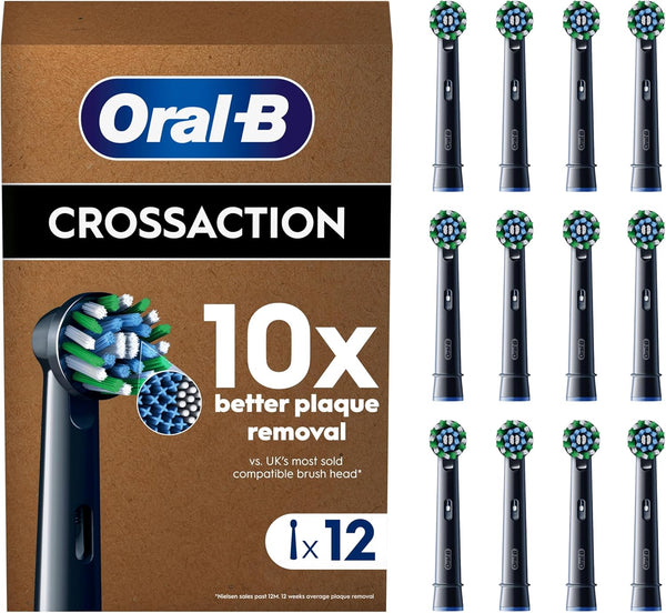 Oral-B Pro Cross Action Electric Toothbrush Head, X-Shape and Angled Bristles for Deeper Plaque Removal, Pack of 4 Toothbrush Heads, Black