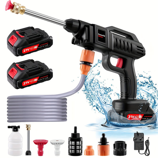 60 Bar/870 Psi Cordless High Pressure Washer, Portable High Pressure Washer, Electric Car Wash Machine, 1500W High-Power Motor, Includes 3 Multi-Function Nozzles, 2 Batteries, 5m Hose, 1 Charger, Ideal for Car Washing And Yard Cleaning