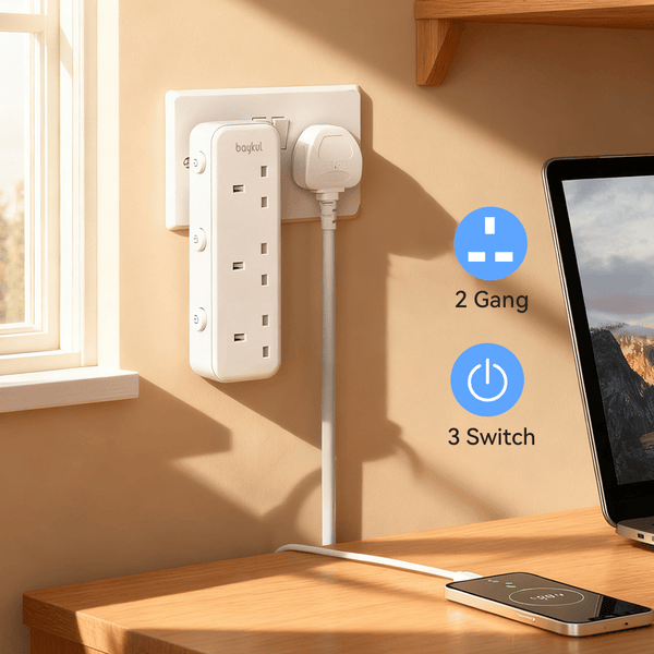baykul 1pc Vertical Design Extension Socket, UK Plug Plug Adaptor3 AC UK Outlets With Independent Switch, Suitable For Home Office Dorm
