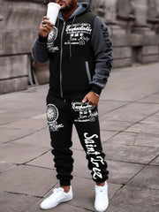 Men'S Bold Print Urban Streetwear Pullover Hoodie & Pants Set - Black & Red with 