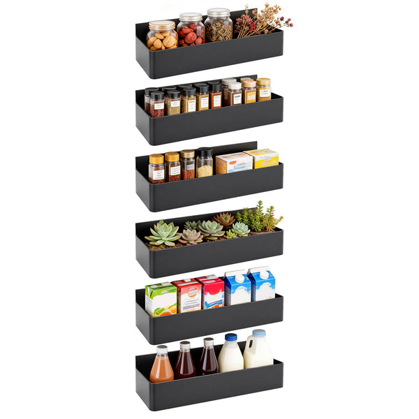 Magnetic Storage Rack 6pcs Set Black and White Minimalist Style Refrigerator/Washing Machine/Microwave Side No-Drill Storage Rack Kitchen Bathroom Cabinet Strong Load-Bearing Easy to Clean, Utility Racks