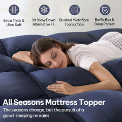 Hotel Quality 10cm Extra Thick Mattress Topper With Deep Fitted Elastic Corners Luxury Mattress Topper For All Seasons And for all Sizes Available Single, Small Double, Double, King, And Super King