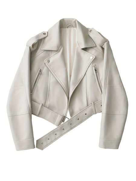 2025 Short Faux Leather Jacket Spring And Autumn American Retro Temperament Motorcycle Jacket Top Coat Women'S Clothing
