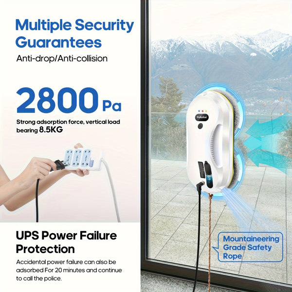 PuRuiKai09 2026 Latest Window Cleaning Robot (Plug-in): Fully automatic remote control operation, with automatic water spraying function and 4.5-meter anti-fall safety rope, set includes 10 cleaning cloths and a water spray bottle (local warehouse